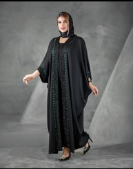 تصویر مانتو مجلسی عبایی آستین جلو کار شده سایز ۳۸ رنگ سیاه 