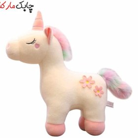 تصویر عروسک طرح اسب تک شاخ مدل Flower Unicorn ارتفاع 30 سانتی متر 