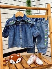 تصویر ست شومیزشلوار لی ضخیم گلدوزی شده مناسب 2تا 8سال 