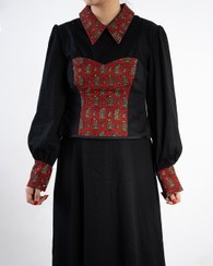 تصویر پیراهن بلند کتان و لینن با تاپلکس قلمکار 