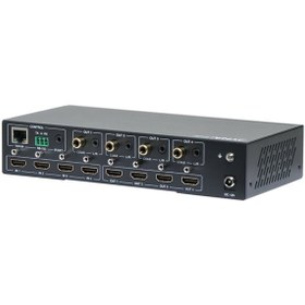 تصویر ماتریکس 4 در 4 HDMI v2.0 با تفکیک صدا فرانت ا Faranet 4x4 HDMI 2.0 18Gbps Matrix switcher w/Audio Faranet 4x4 HDMI 2.0 18Gbps Matrix switcher w/Audio