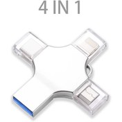 تصویر فلش مموری ۴ کاره مدل FlashDrive 4in1 با کانکتور Lightning، USB-C، USB-A و Micro USB 