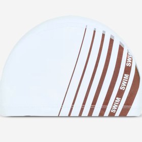 تصویر کلاه شنا نابایجی - دکتلون Nabaiji Swimming Cap - Printed Fabric - Size M - White Striped / Red 