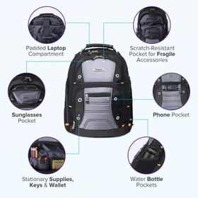 تصویر Targus Drifter II Backpack Design for Business Professional Commuter with Large Compartments, Durable Water Resistant, Hidden Zip Pocket, Protective Sleeve fits 17-Inch Laptop, Black/Gray (TSB239US) 