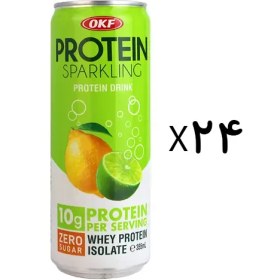 تصویر آبمیوه پروتئینه او کا اف OKF طعم لیمو بدون شکر 355 میلی لیتر باکس 24 عددی Okf Protein Sparkling Lemon Drink 355 ml