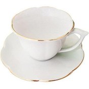 تصویر فنجان و نعلبکی چای خوری چینی سفید لب طلا 12 پارچه مدل نیلوفری 