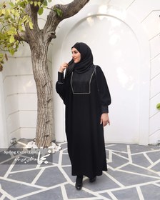 تصویر عبا زنانه مشکی حریر اسود مدل لیلا مزون نجما - مشکی / سایز ا Leila abaya Leila abaya