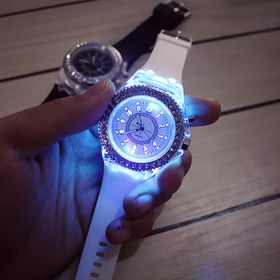 تصویر ساعت مچی نگین دار LED دار چند رنگ RGB 