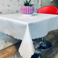 تصویر رومیزی 10 نفره 150×280 سانتی‌ متری طرح چهارخانه – رزین تاژ 