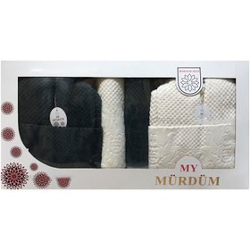 تصویر سرویس حوله عروس و داماد 10تکه ژاکارد برجسته برند MURDUM 