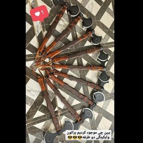 تصویر تبر دو طرفه وایکینگی جدید(70 سانتی) با بند های چرم طبیعی ، طرح جدید 