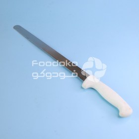 تصویر چاقوی برش کیک دسته سفید ساده دندانه دار Cake cutting knife, simple white handle, serrated