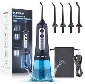 تصویر واترجت شست و شوی دندان PECHAM مدل YXY-801 قابل حمل 300 میلی لیتری Upgraded Cordless Water Flosser for Teeth, PECHAM Portable Oral Irrigator IPX7 Waterproof 300ML DIY & 3 Modes 4 Jet Tips and Tongue Cleaner Help Deep Clean Oral, USB Rechargeable for Home Travel