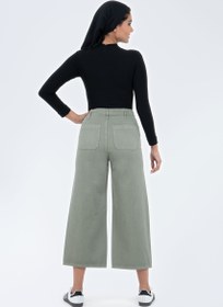 تصویر شلوار کتان واید لگ سبز سدری Mom-style-pants-Cedargreen