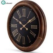 تصویر ساعت دیواری وودسان، ساعت دیواری ساخته شده با چوب طبیعی روس سبک کلاسیک، مدل فیلادلفیا، اعداد یونانی، سایز 60 