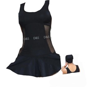 تصویر مایو دامنی بغل سوزنی رنگ مشکی سایز ۳۸ تا ۴۴ کاپدار تن خور عالی - مشکی skirt swimsuit