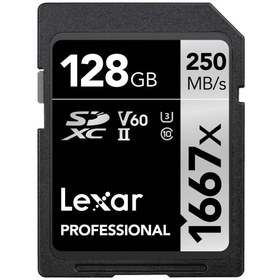 تصویر کارت حافظه 128 گیگابایتی لکسار سری نقره‌ای - Lexar 128 GB 1667x UHS-II Lexar 128 GB Professional 1667x UHS-II SDXC Memory Card