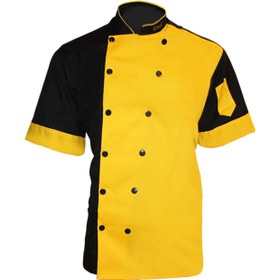 تصویر روپوش آشپزی و روپوش سراشپزی مدل شف chef مشکی زرد - XXL 