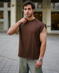 تصویر تیشرت کاور آستین حلقه ای چاپ دار مردانه | تیشرت وست | قهوه ای 