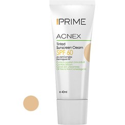 تصویر کرم ضد آفتاب رنگی SPF60 پریم رنگ بژ روشن حجم 40 میلی لیتر Prime Acnex SPF60 PA+++ Light Beige Sunscreen Cream - 40ml