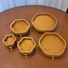 تصویر ست سینی ۵ تیکه چوبی گل 