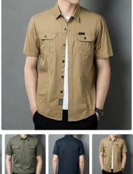تصویر پیراهن مردانه جیپ آستین کوتاه اورجینال پیراهن کوهنوردی دو جیب طبیعتگردی کتان مارک جیپ اعلا خارجی - کرم تیره / XL 