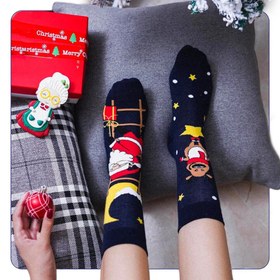 تصویر جوراب ساقدار نانو پاتریس Patris Socks طرح بابانوئل و ماه و ستاره 