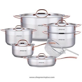 تصویر سرویس قابلمه استیل 12پارچه عرشیا مدل SS064-2699 Steel pot service, 12 pieces, Arshia model SS064-2699