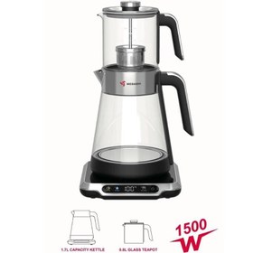 تصویر چای ساز مباشی مدل ME-TM305 ظرفیت ۱.۷ لیتر با کتری شیشه‌ای 