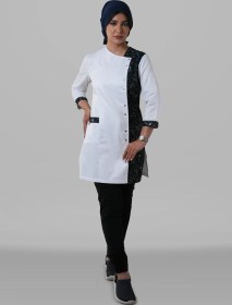 تصویر روپوش زنانه ترکیبی طرح مدیکال مشکی Women's black Medical design combination Lab Coat