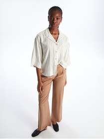 تصویر زنانه شومیز کتان مخلوط خط‌دار ایکساید | LC Waikiki | 942785505 | اورجینال 