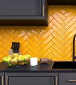 تصویر کاشی مترویی زرد نارنجی سرامیتو 7.5 در 30 پرسلان براق 