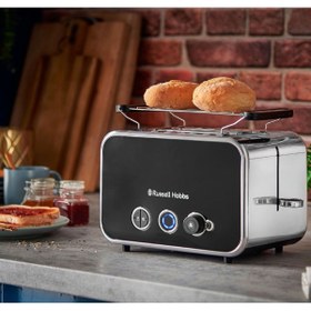 تصویر توستر سیاه 2 برش ظرفیت شاخص های نوری دستگاه سرخ کردن نان توزیع Russell Hobbs 