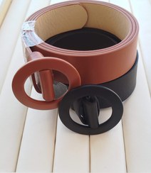 تصویر کمربند سگک مشکی روکش دار گرد مجلسی زنانه عرض 3 سانتی کد 2 - قهوه ای 