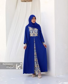 تصویر عبا مجلسی سنتی کرپ الیزه مدل رُز آبی نجما - کاربنی / سایز Blue Rose Abaya