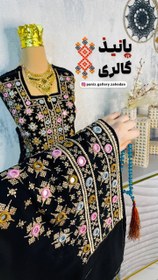 تصویر پلیوار ۳۰۰ آینه سه رنگ زنانه | کرپ خاویار اصل | بدون شال | رنگ مشکی با زمینه کرم 