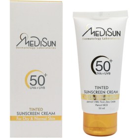 تصویر کرم ضد آفتاب SPF 50 مدیسان مناسب پوست خشک و معمولی حجم 50 میلی لیتر - بژ طبیعی 