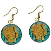 تصویر گوشواره زنانه ابکاری طلا طرح خرداد ماه با سنگ فیروزه ای 