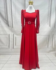 تصویر لباس مجلسی زنانه ماکسی گندم جنس کرپ دو رو خرجکار نگین سایز ۳۸ تا ۵۲ 