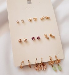 تصویر گوشواره میخی پک دار 9جفتی کد1 چند رنگ 