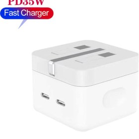 تصویر آداپتور شارژ ۳۵ وات اورجینال آیفون ۲ پورت تایپ c UCB-C+C 35W Power Adapter