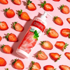 تصویر لوسیون بدن ماست طبیعی و توت فرنگی اولاین حجم 400 میل Eveline 99% Natural Strawberry Body Yogurt Moisturizing Smoothing Vitamins 5901761987164 