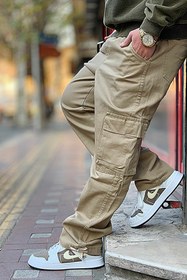 تصویر شلوار مردانه کارگو پارچه کتان ضخیم ترک - سبز / Xxl 
