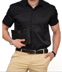 تصویر پیراهن مردانه آستین کوتاه سارینا کش مدل پولو دکمه مخفی 