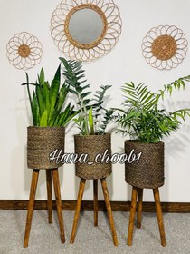 تصویر پایه گلدان حصیری استوانه ایی سه تایی 