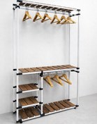 تصویر رگال لباس دو طبقه فلزی با چوب روسی | عرض ۱۳۰ ارتفاع ۲۰۰ 