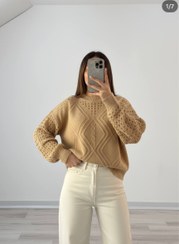 تصویر بلوز بافت زنانه زنبوری ژور وسط لوزی 