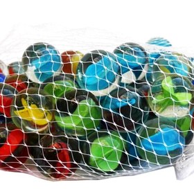 تصویر تیله شیشه ای گلدونه مدل سه پر چند رنگ بسته 100 عددی (قطر 1.5 سانتی متر) 