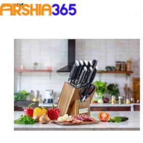 تصویر سرویس کارد 10 تکه استند چوبی عرشیا K118-3094 KNIFE SET 10 Pcs