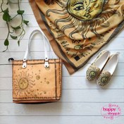 تصویر ست سه تکه کیف و کفش و روسری طرح خورشید 